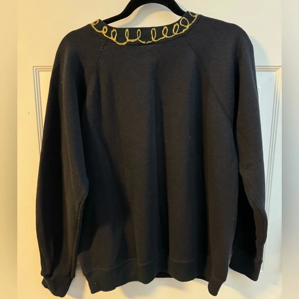 90’s Embroidered HandPainted Fall Black & Gold Leaf Sweatershirt Grannycore Lg - Picture 11 of 13